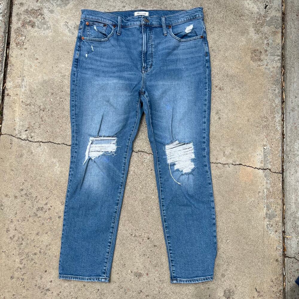 Madewell Perfect Vintage Distressed Cropped Ankle High Rise Jeans Size 32 - Picture 2 of 15